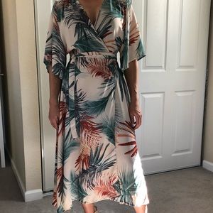 Tropical kimono style wrap dress